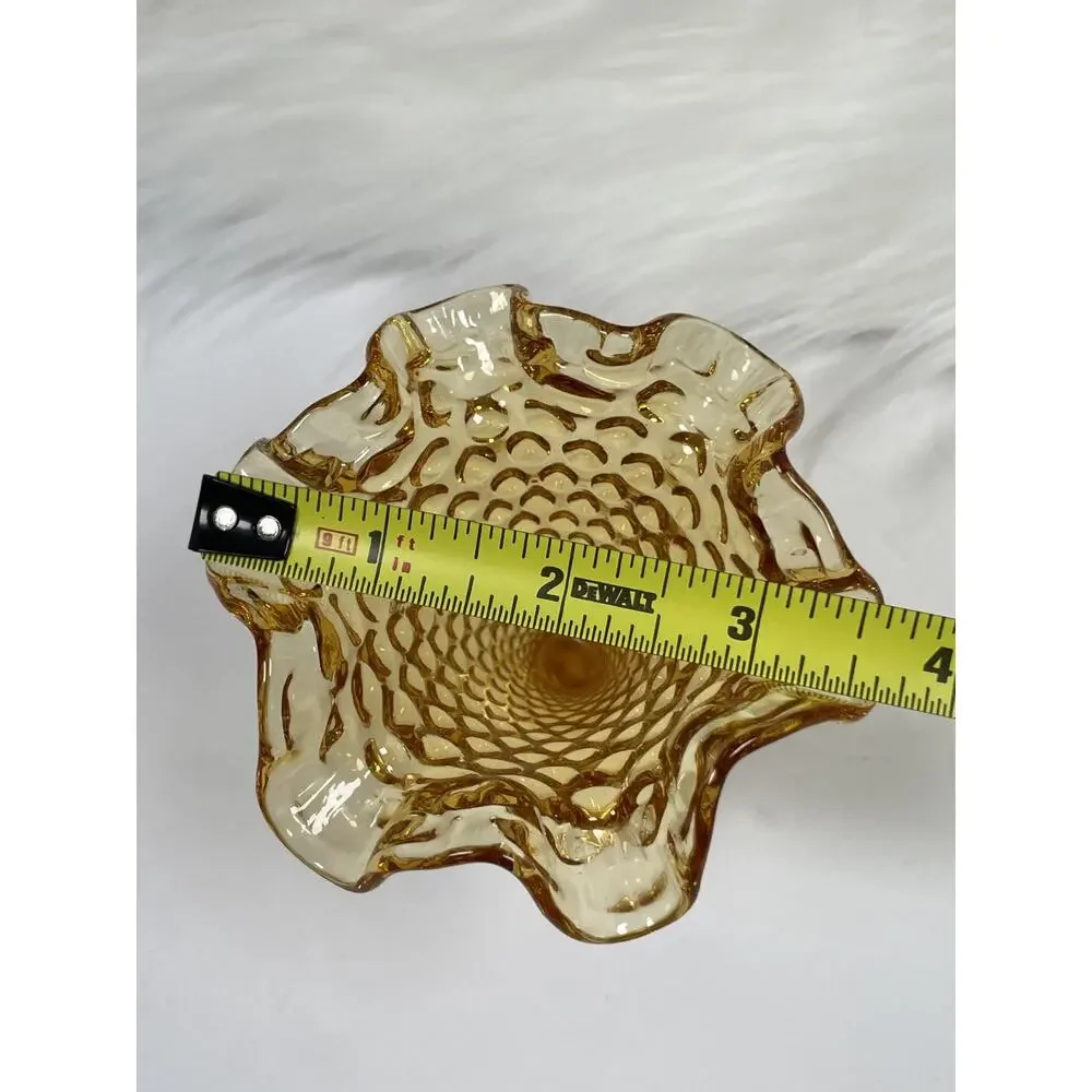 Vintage Fenton Colonial Hobnail Ruffled Trumpet Vase in Marigold 3.5